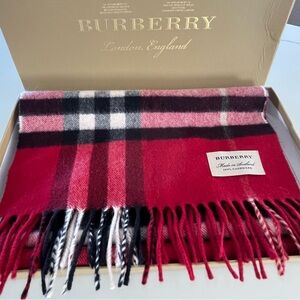 Burberry 100% Cashmere Giant Check Scarf Red, Black & White w/ Box - Worn Once